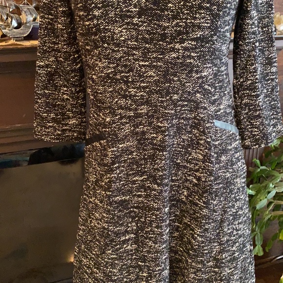 Marled Tweed A-Line Dress black with faux leather trim size 2P - Picture 5 of 14
